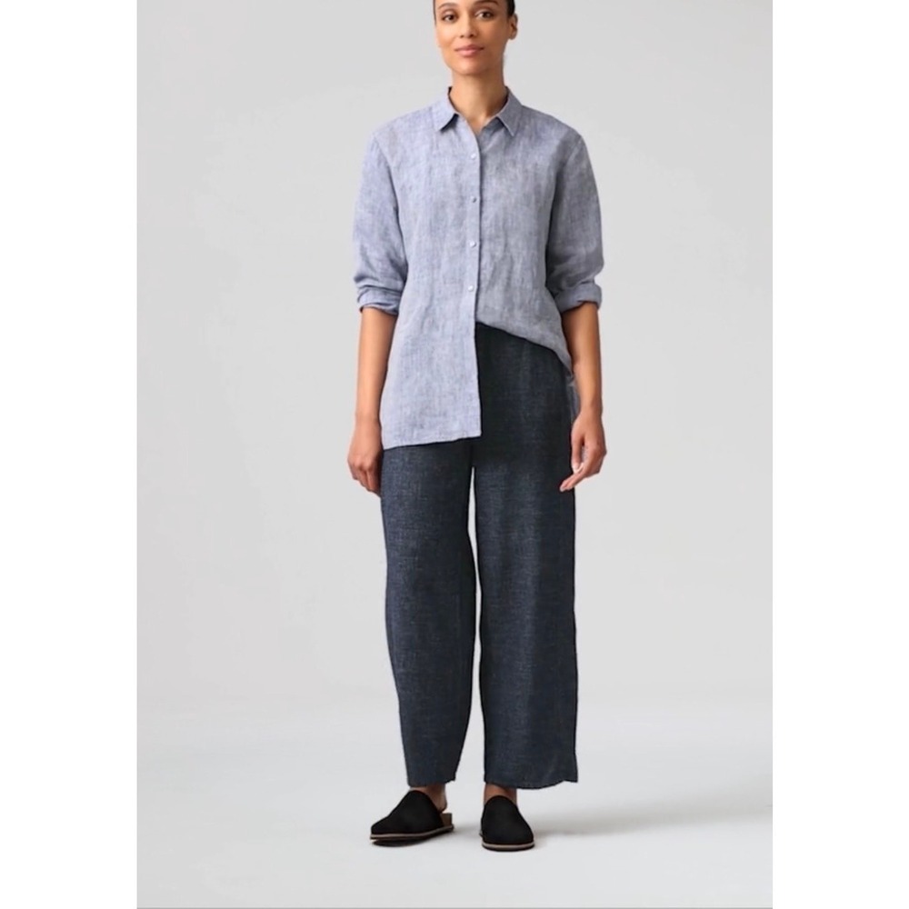 Eileen Fisher Tweedy Hemp Cotton Wide Leg Pants Blue Size XL Organic Minimalist